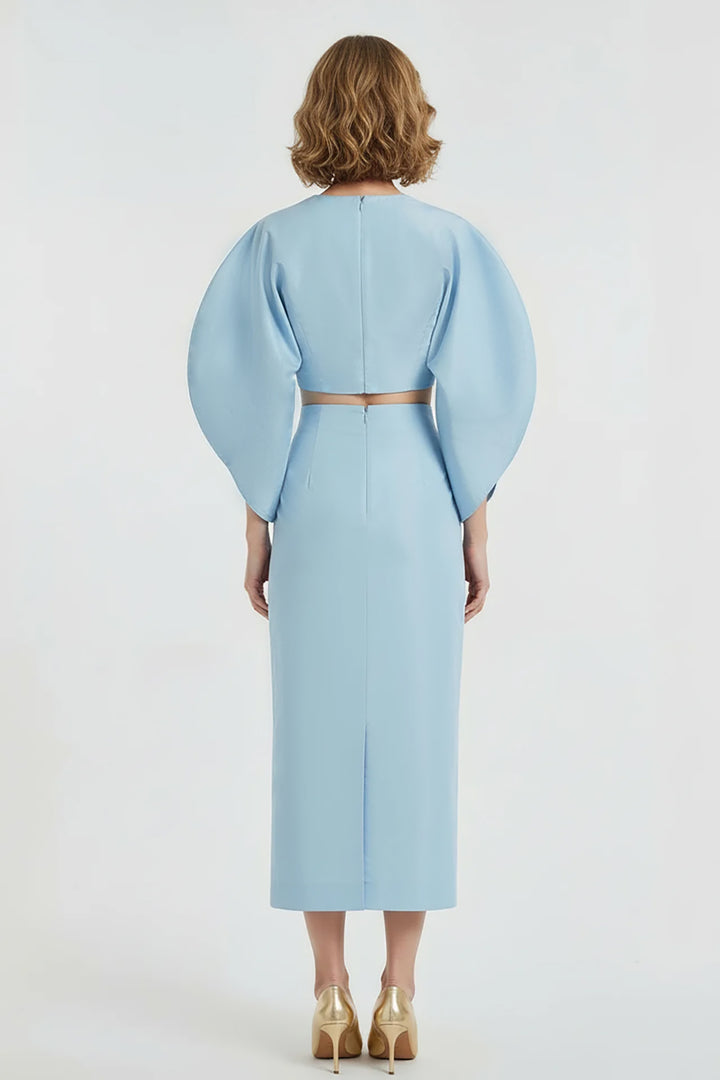 Midi-Length Two-Piece Dress with Balloon Sleeves