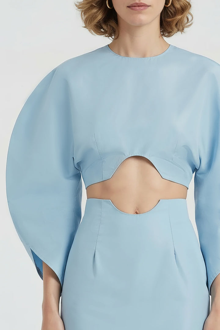 Midi-Length Two-Piece Dress with Balloon Sleeves