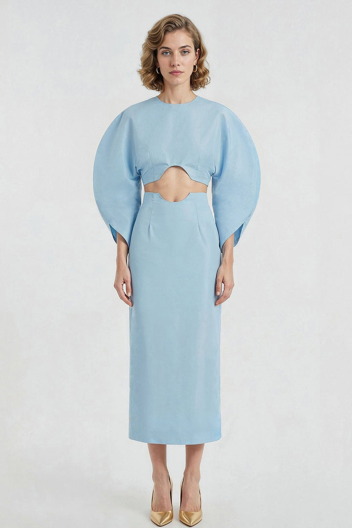 Midi-Length Two-Piece Dress with Balloon Sleeves