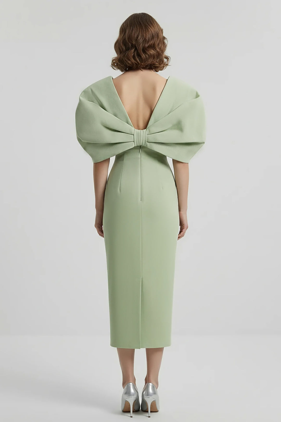 Fitted Midi Dress with Sculptural Wing Detail
