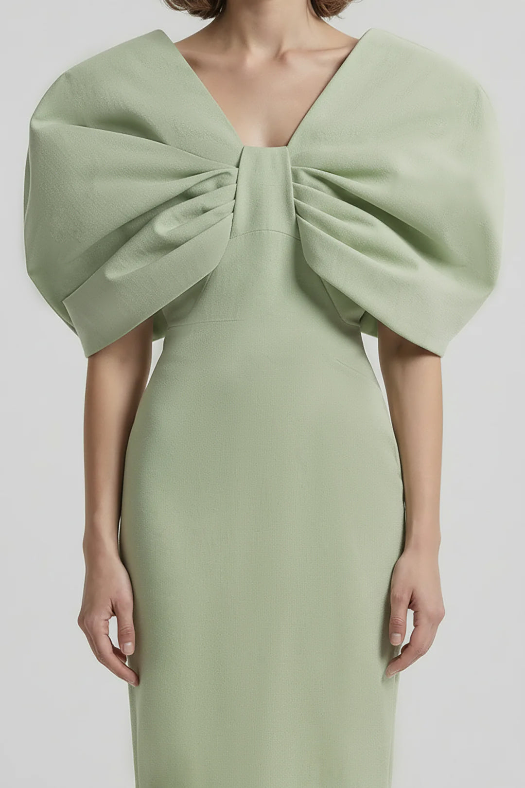 Fitted Midi Dress with Sculptural Wing Detail