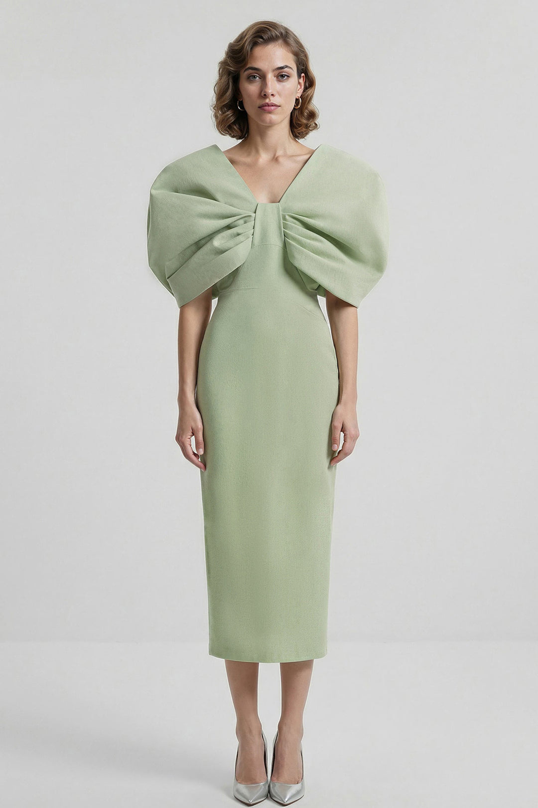 Fitted Midi Dress with Sculptural Wing Detail