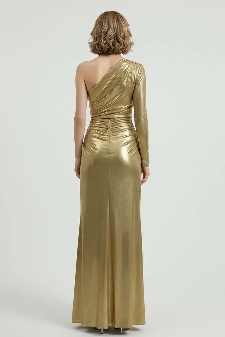One-Shoulder High-Slit Drape Dress