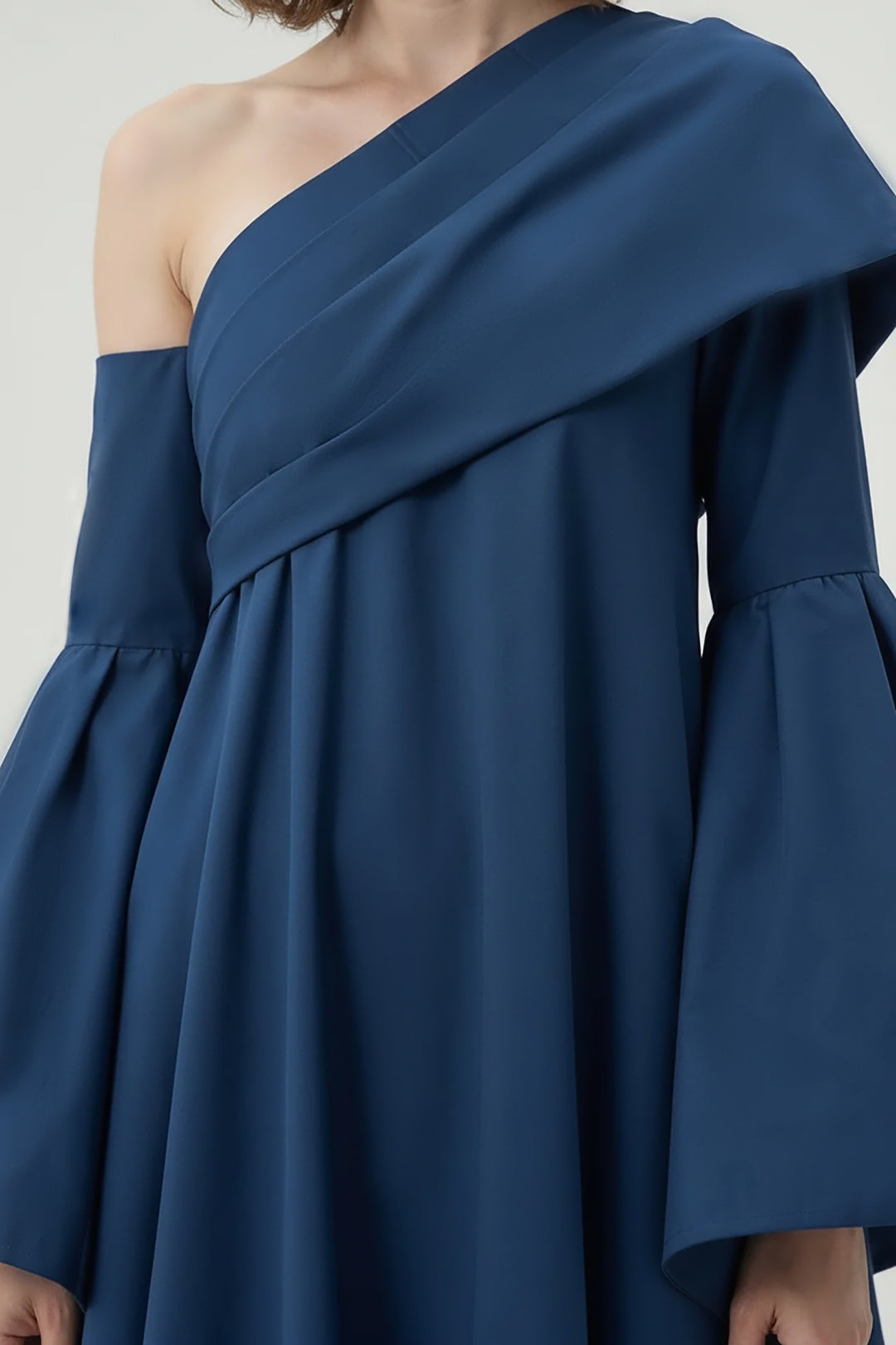 Architectural One-Shoulder Flare Dress