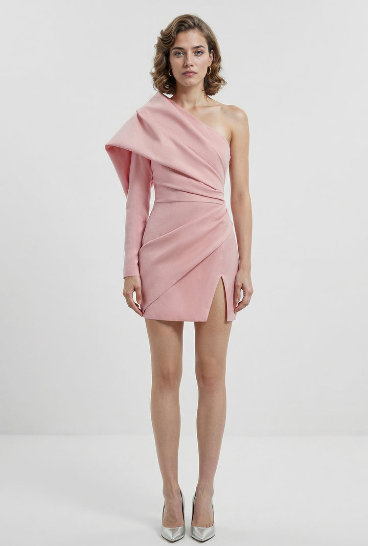 One-Shoulder Cape Mini Wrap Dress
