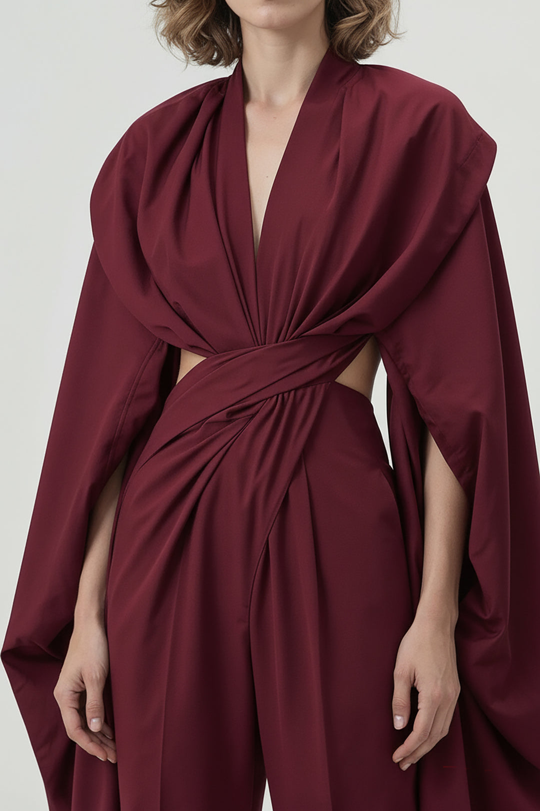 Twisted Cutout Cape Jumpsuit