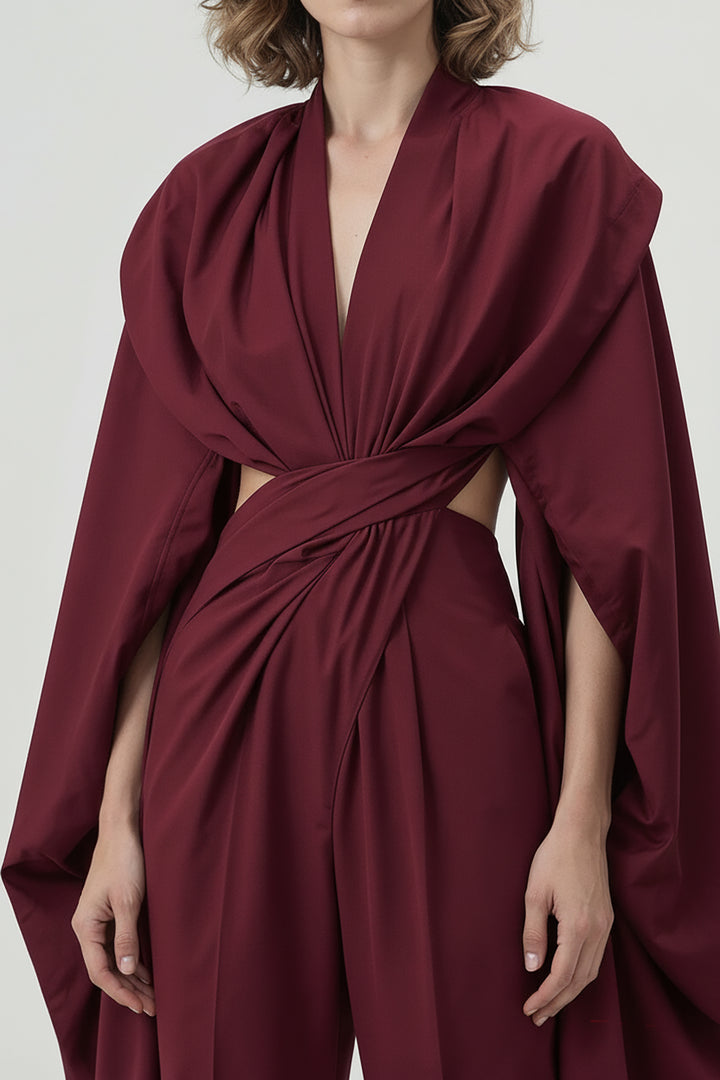 Twisted Cutout Cape Jumpsuit
