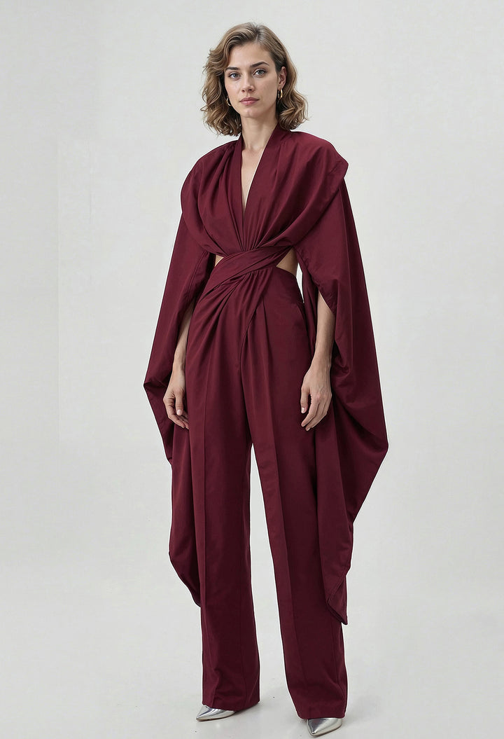 Twisted Cutout Cape Jumpsuit