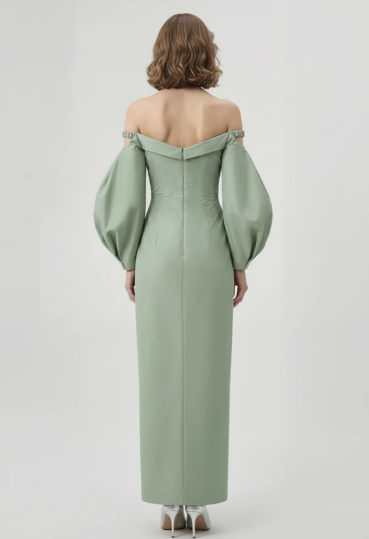 Puff-Sleeve Sweetheart Column Dress
