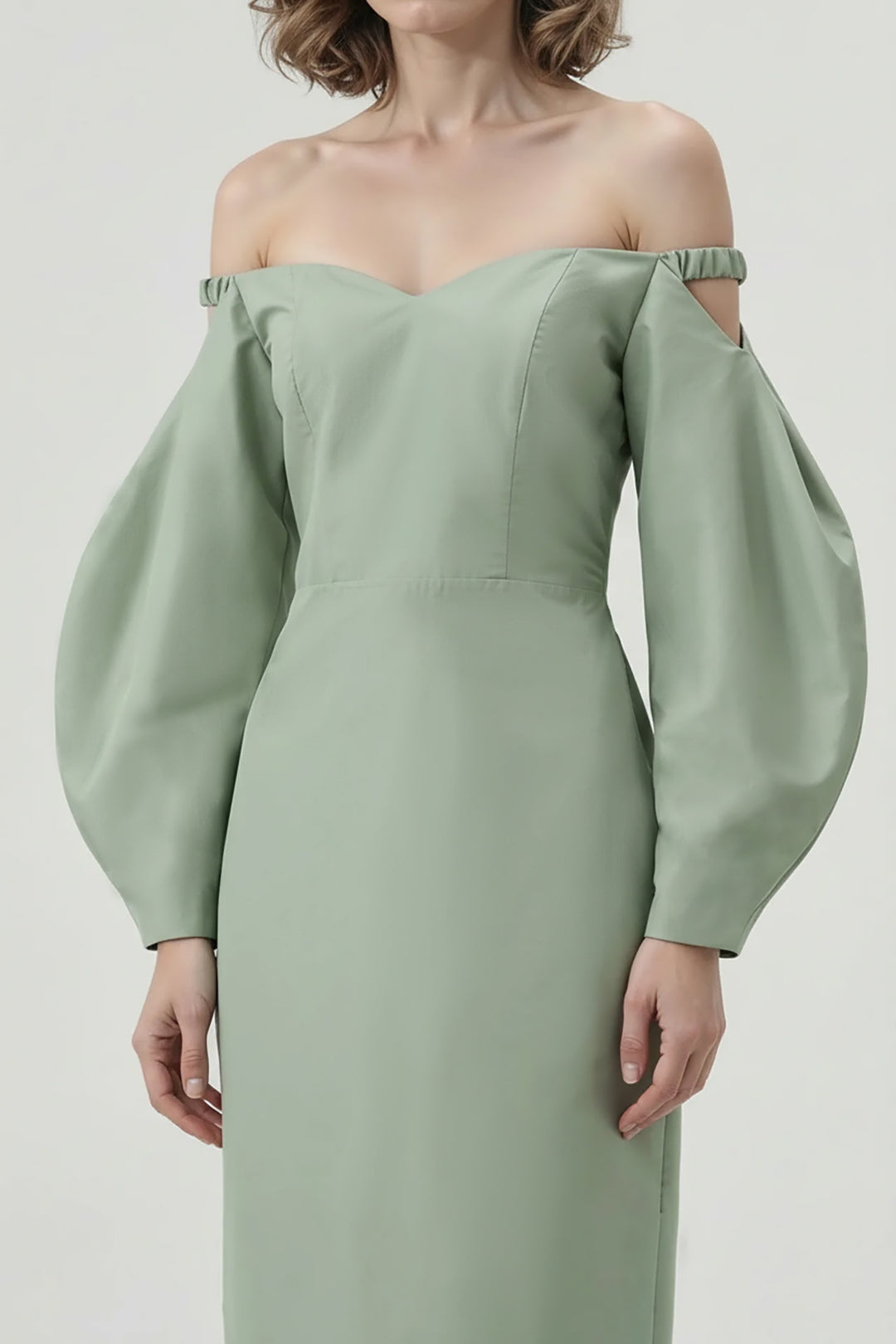 Puff-Sleeve Sweetheart Column Dress