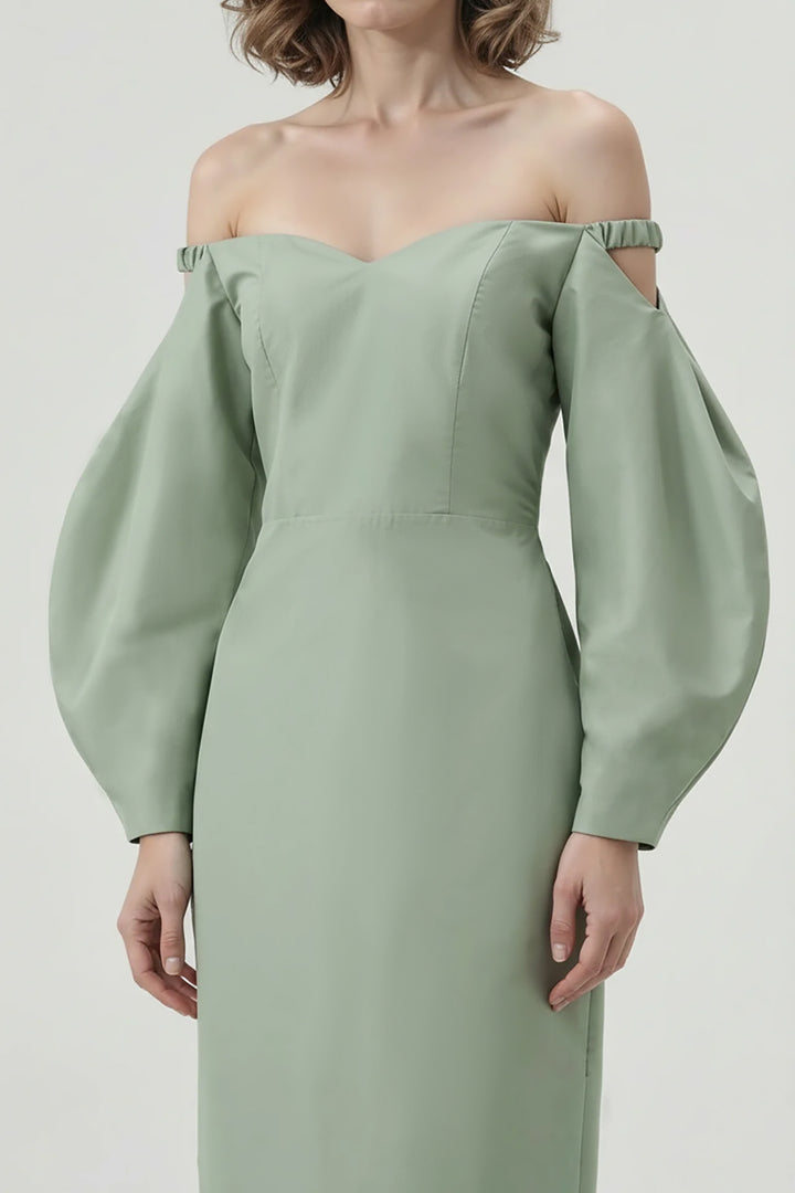 Puff-Sleeve Sweetheart Column Dress