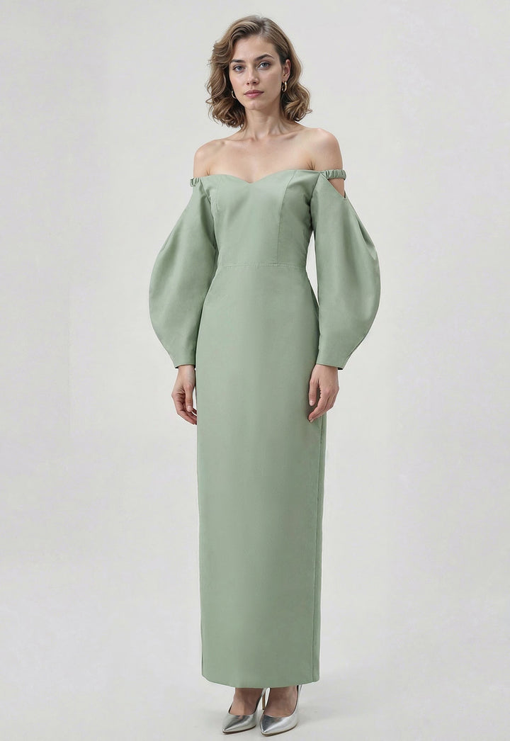 Puff-Sleeve Sweetheart Column Dress