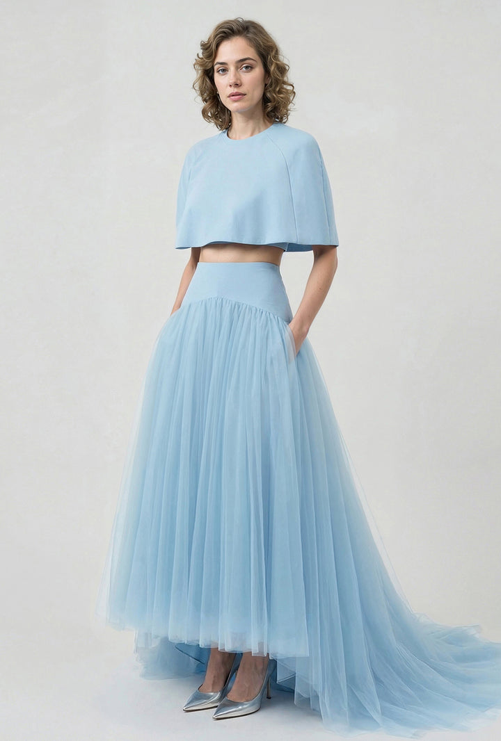 Architectural Cape And Tulle Dress