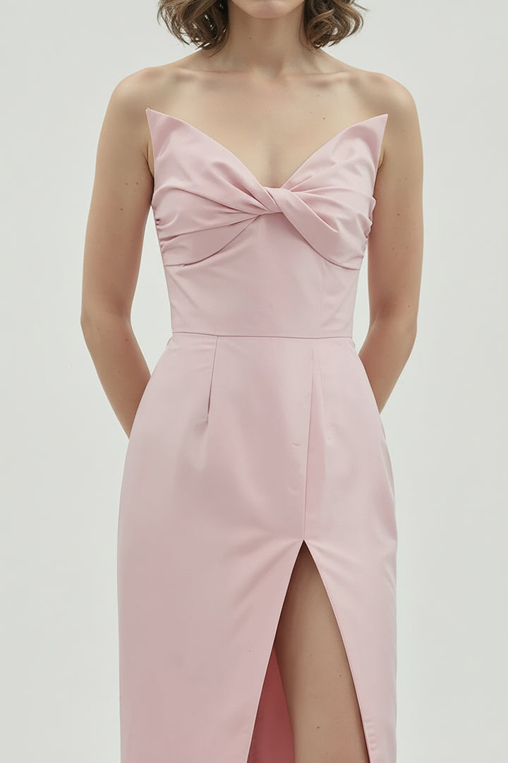 Knotted Bust Slit Midi Dress