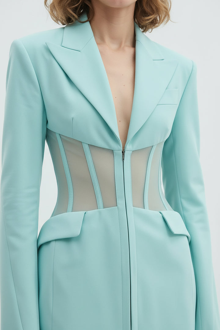 Mesh-Insert Tailored Mini Dress