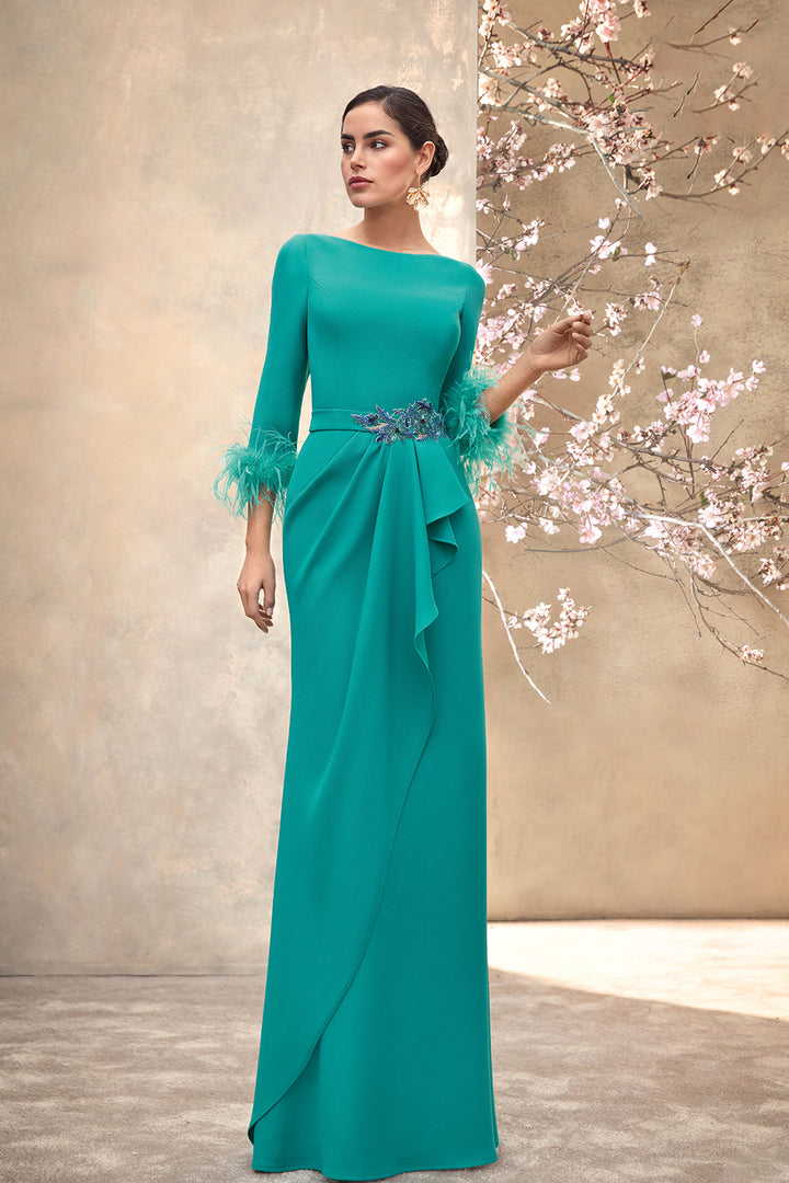 Midi Dress with Pleated Crossover Skirt