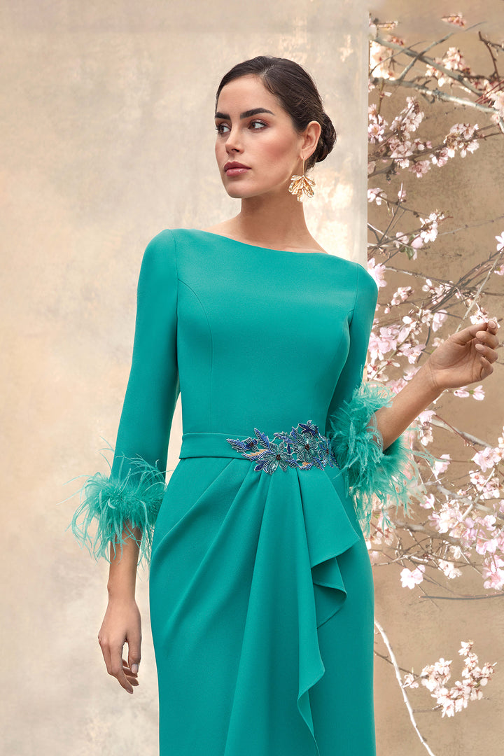 Midi Dress with Pleated Crossover Skirt