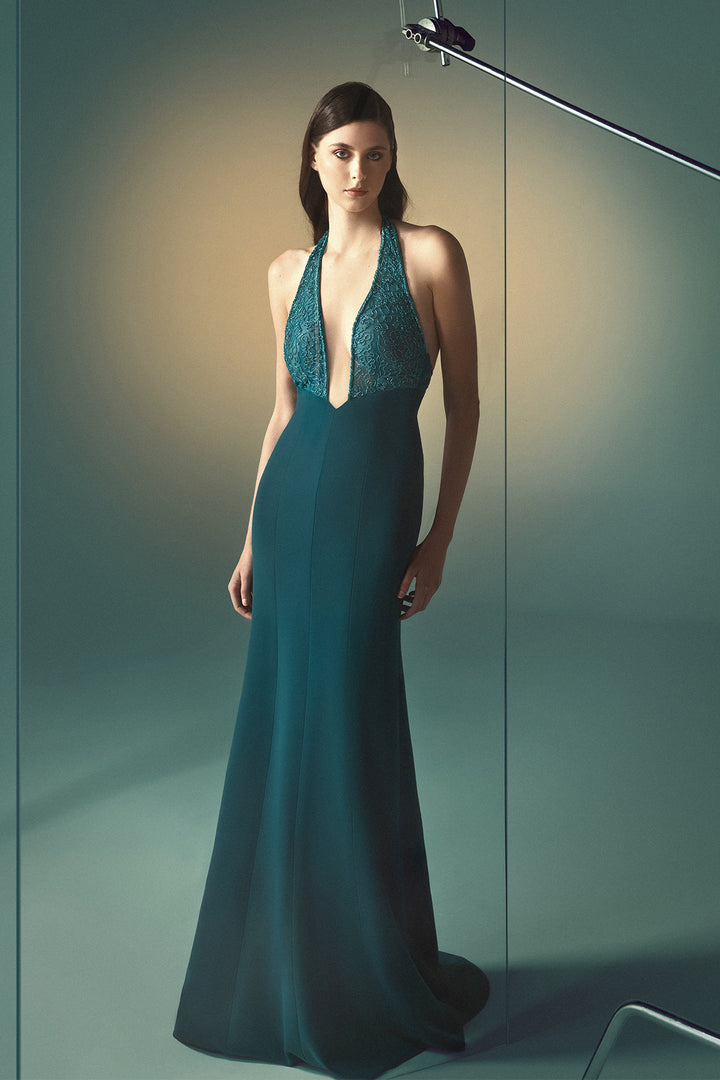 Satin Halterneck A-Line Dress