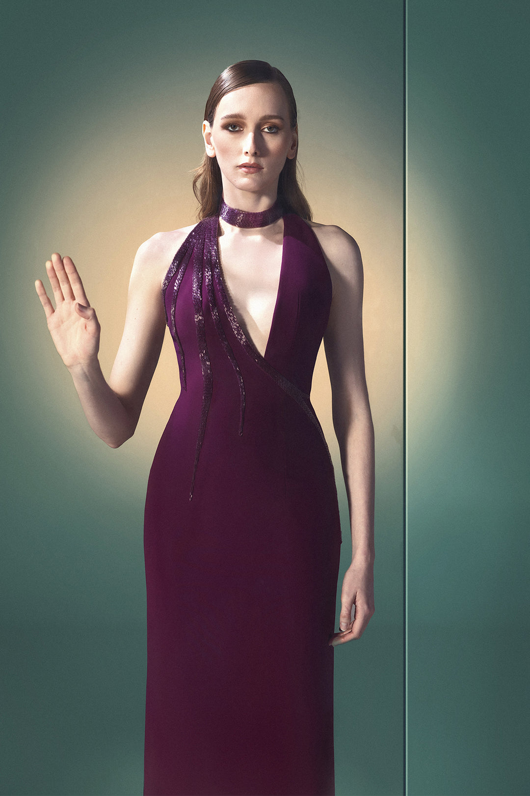 Halterneck Crepe A-Line Dress