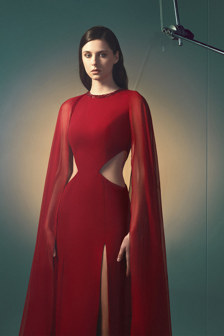 Crepe Full-Length Dress with Drape