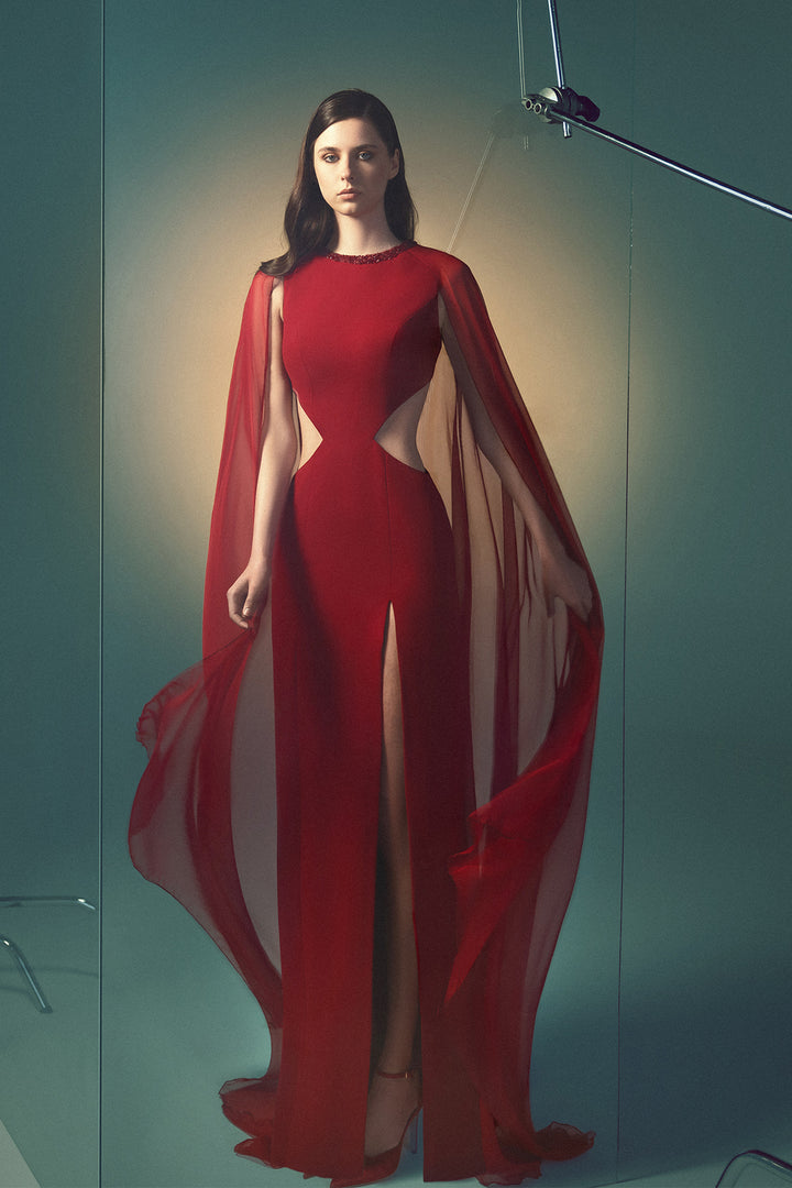 Crepe Full-Length Dress with Drape