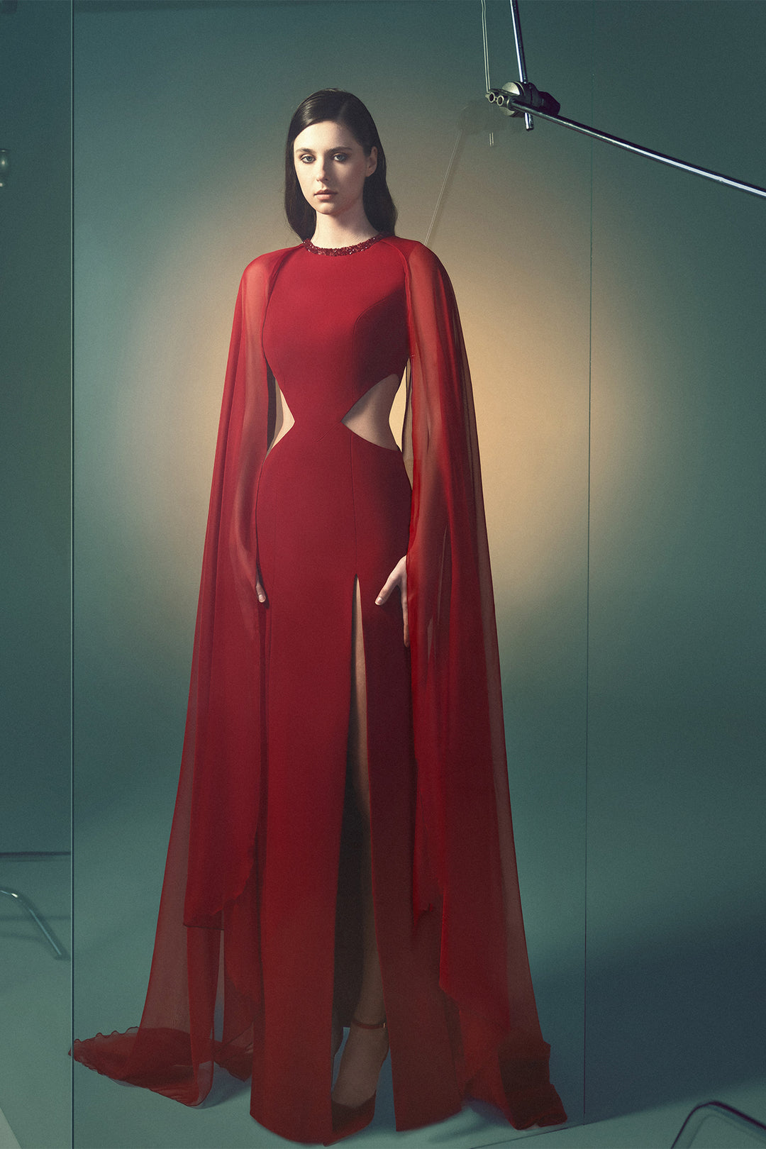 Crepe Full-Length Dress with Drape