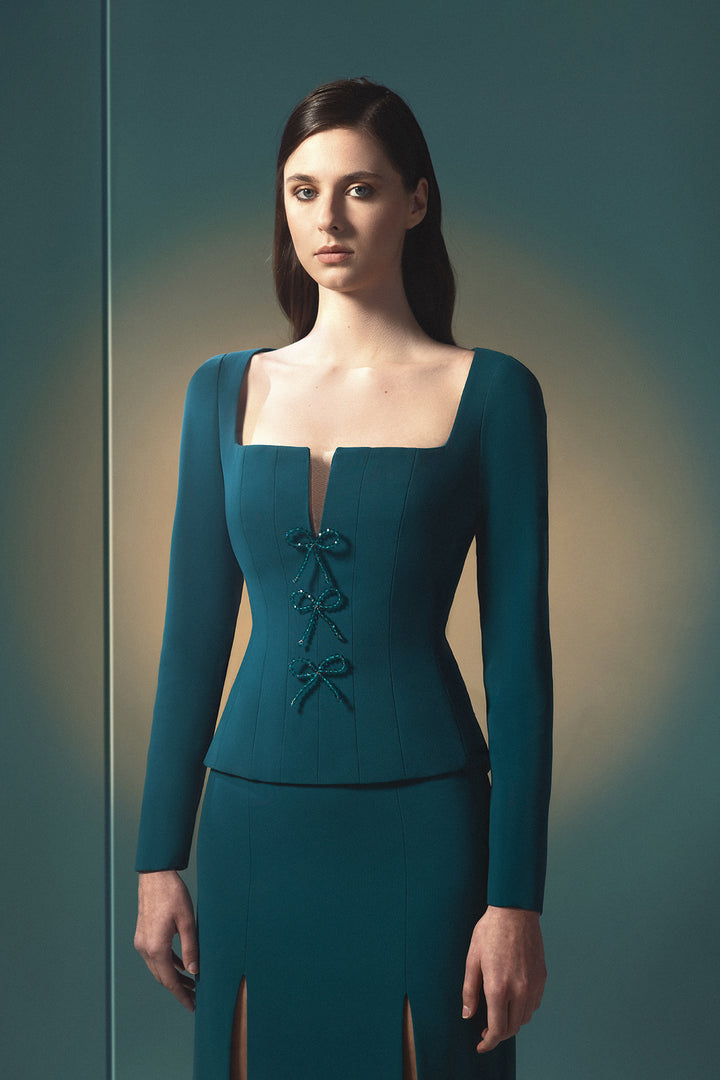 Square-Neck Crepe Dress