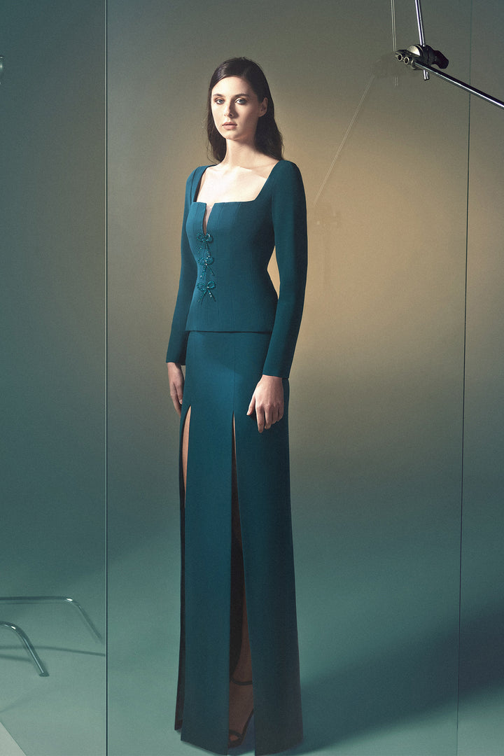 Square-Neck Crepe Dress