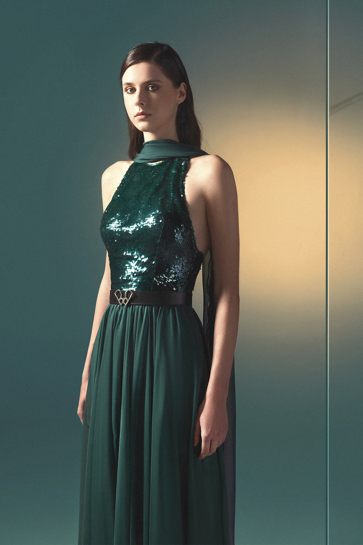 Halterneck A-Line Silk Dress