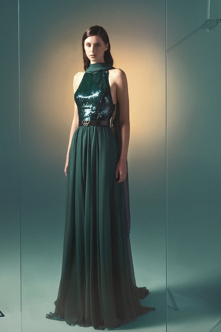 Halterneck A-Line Silk Dress