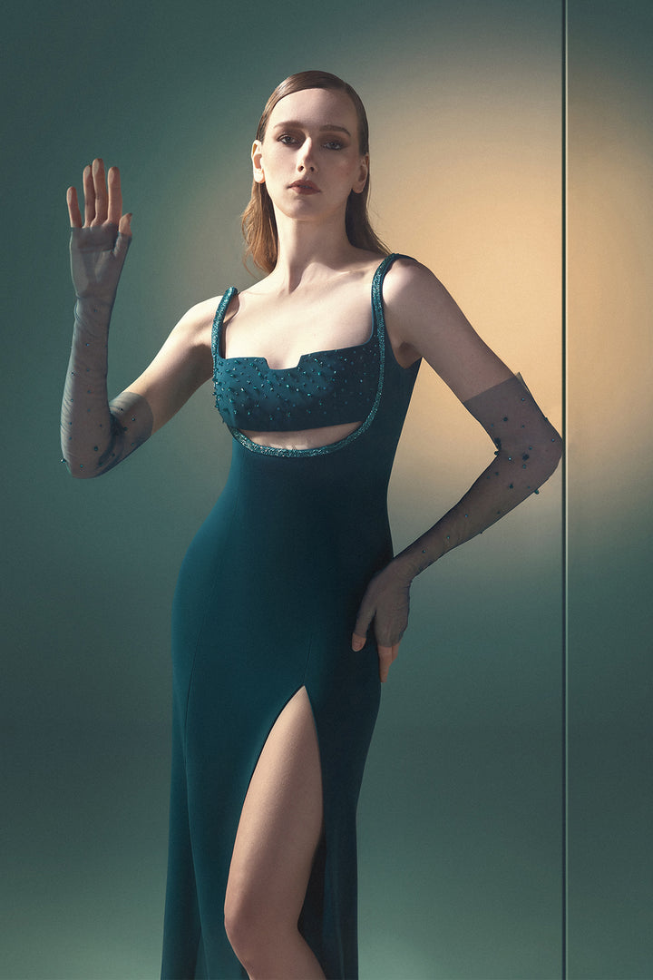 Square-Neck Floor-Length Dress