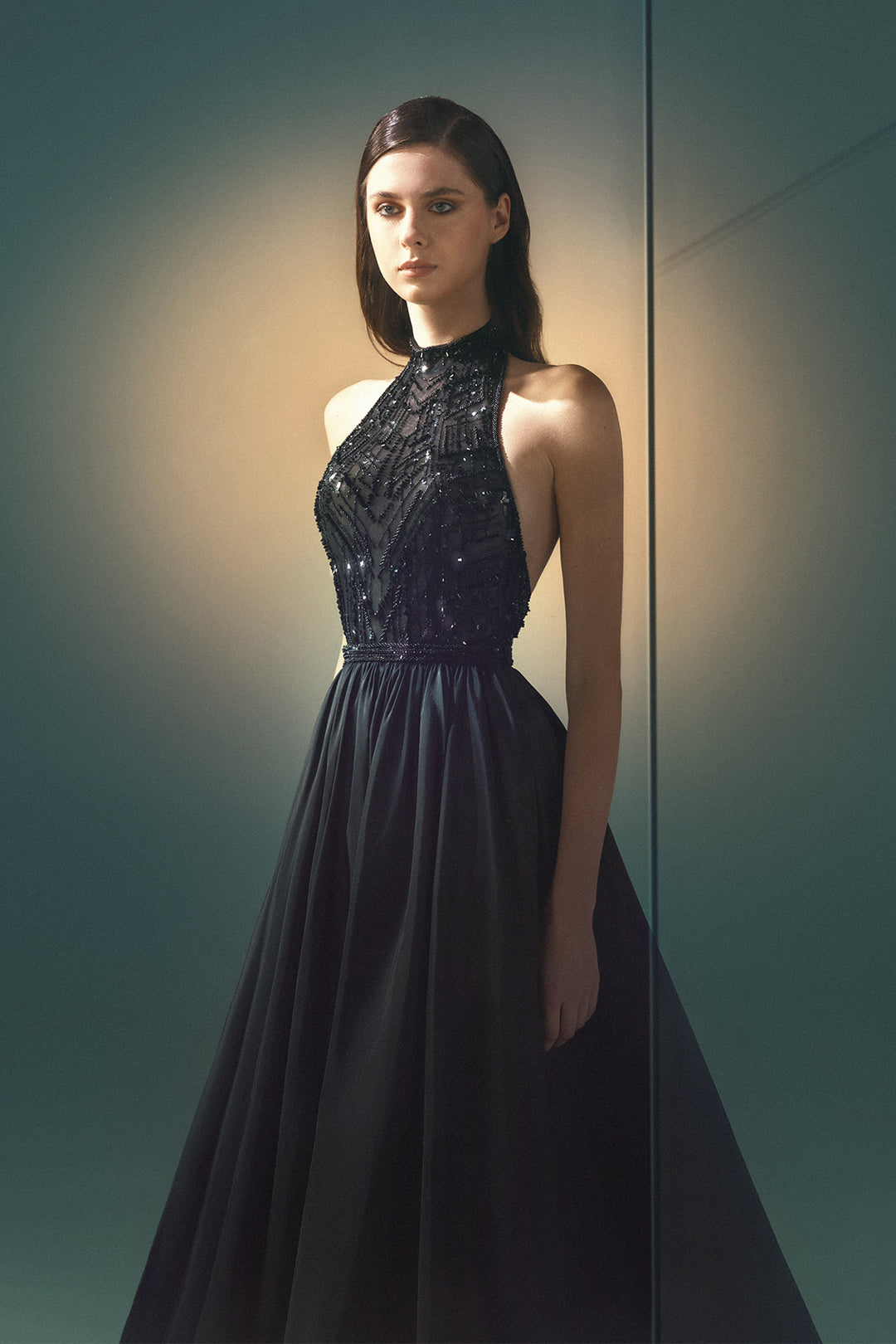 Halterneck A-Line Floor-Length Dress