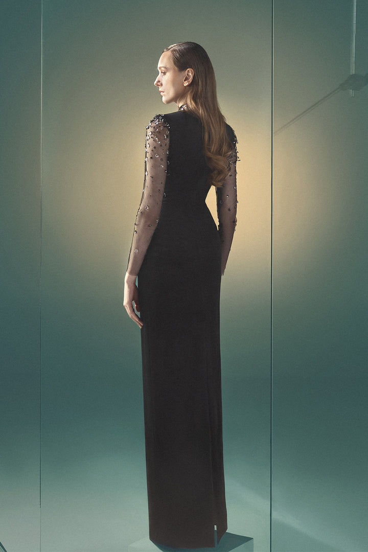 Plunging High-Neckline Column Dress