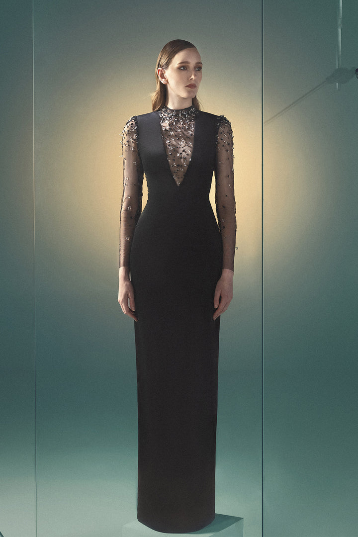 Plunging High-Neckline Column Dress