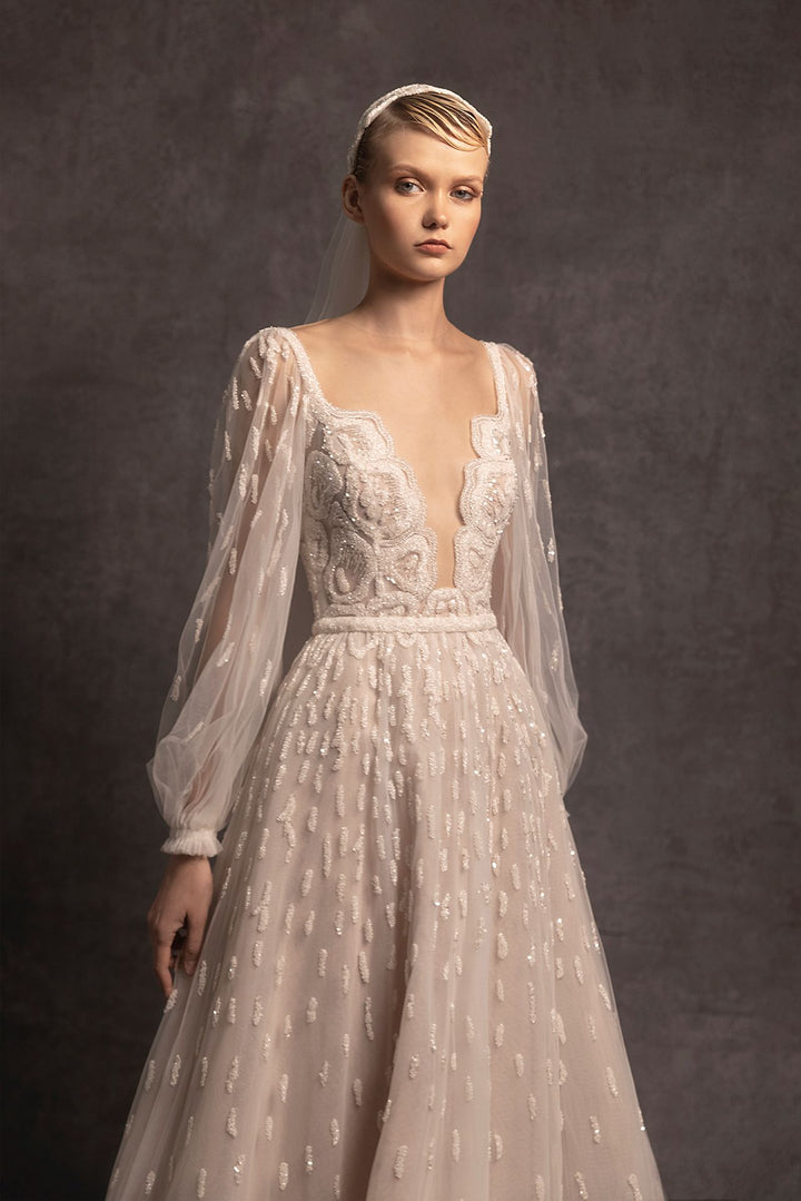 Long-Sleeved A-line Wedding Dress