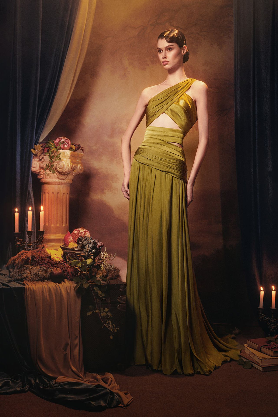 One-Shoulder Modified A-Line Dress Green / US 18 One-Shoulder Modified A-Line Dress Green / US 18