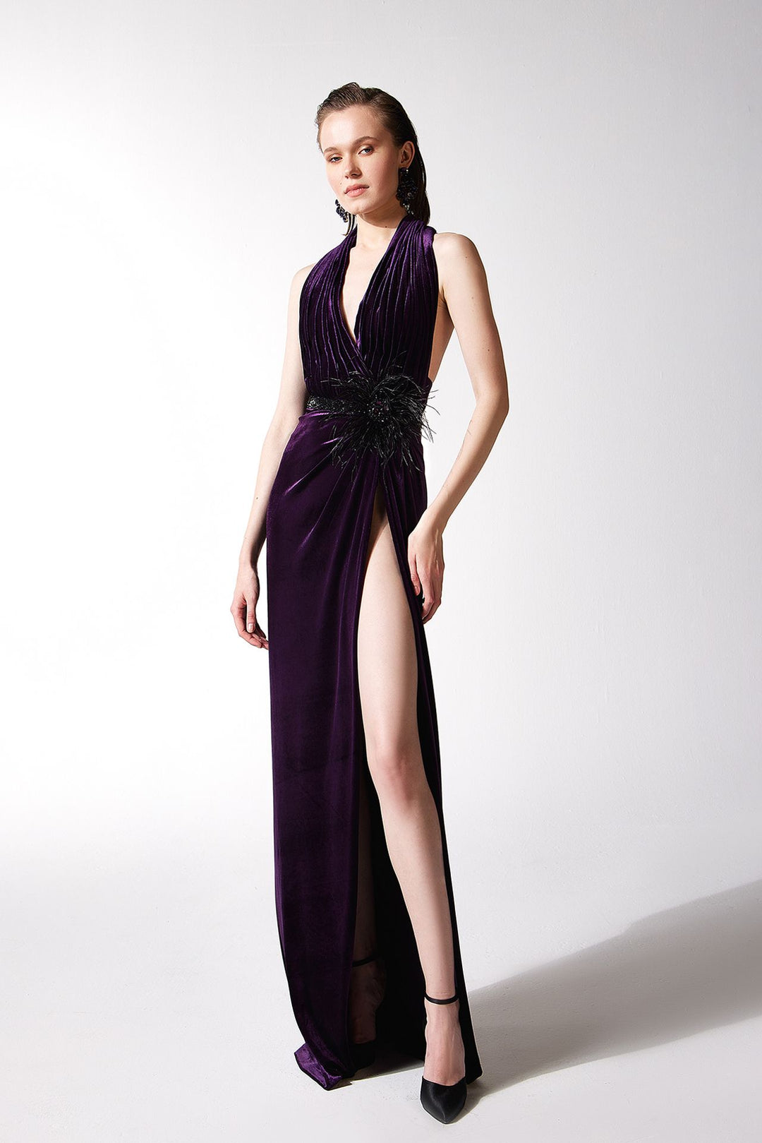 Halter Neck Draped Dress Purple / US 14 Halter Neck Draped Dress Purple / US 14