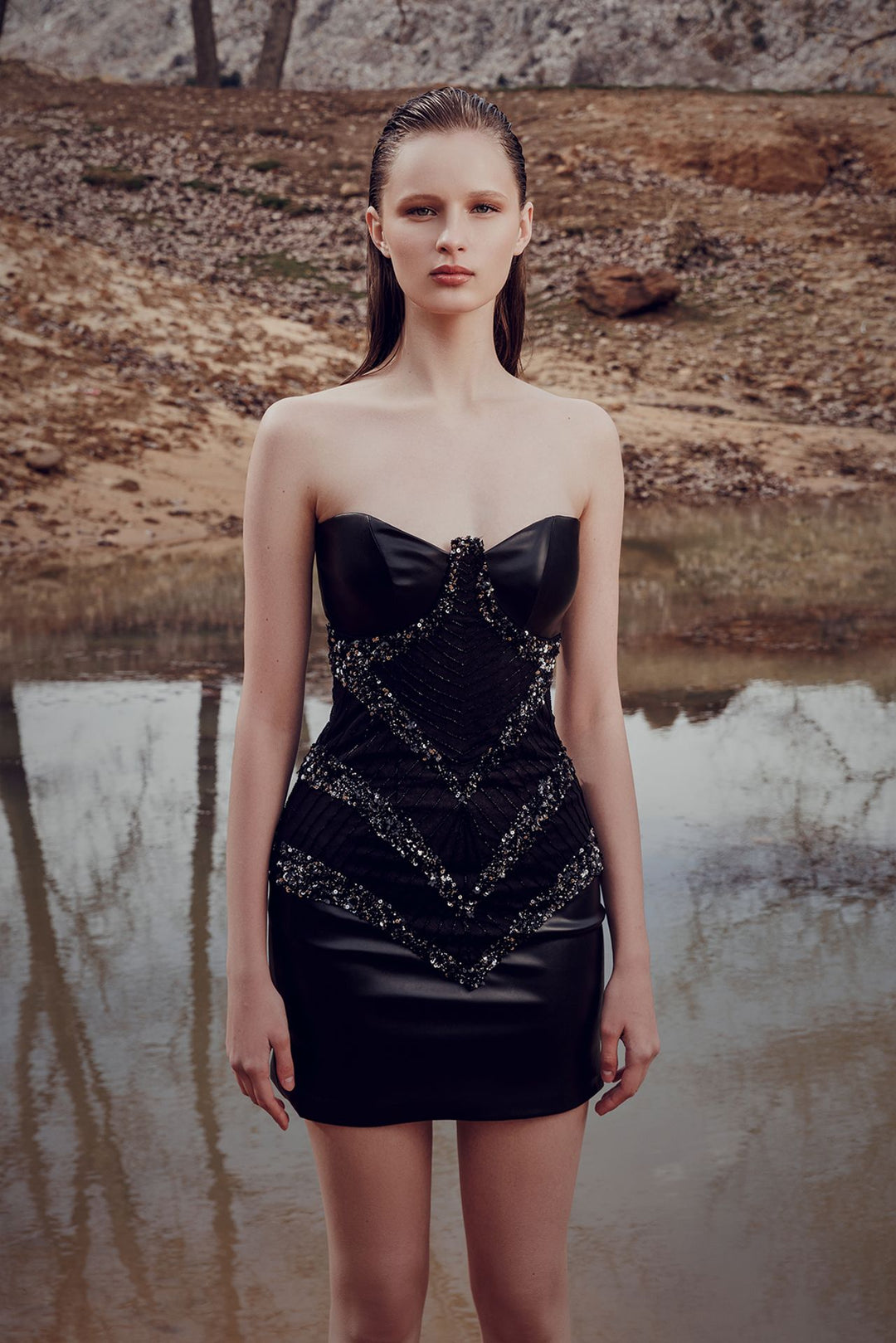 Embroidered Strapless Mini Dress Black / US 16 Embroidered Strapless Mini Dress Black / US 16