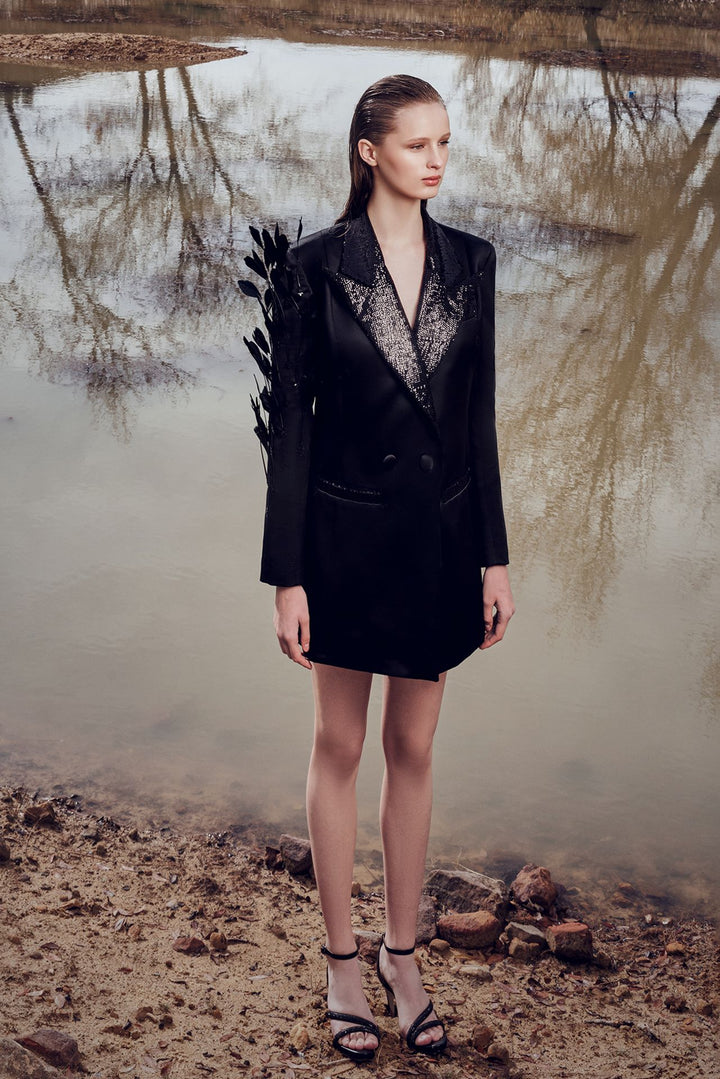 Blazer Dress with Sequins and Feathers