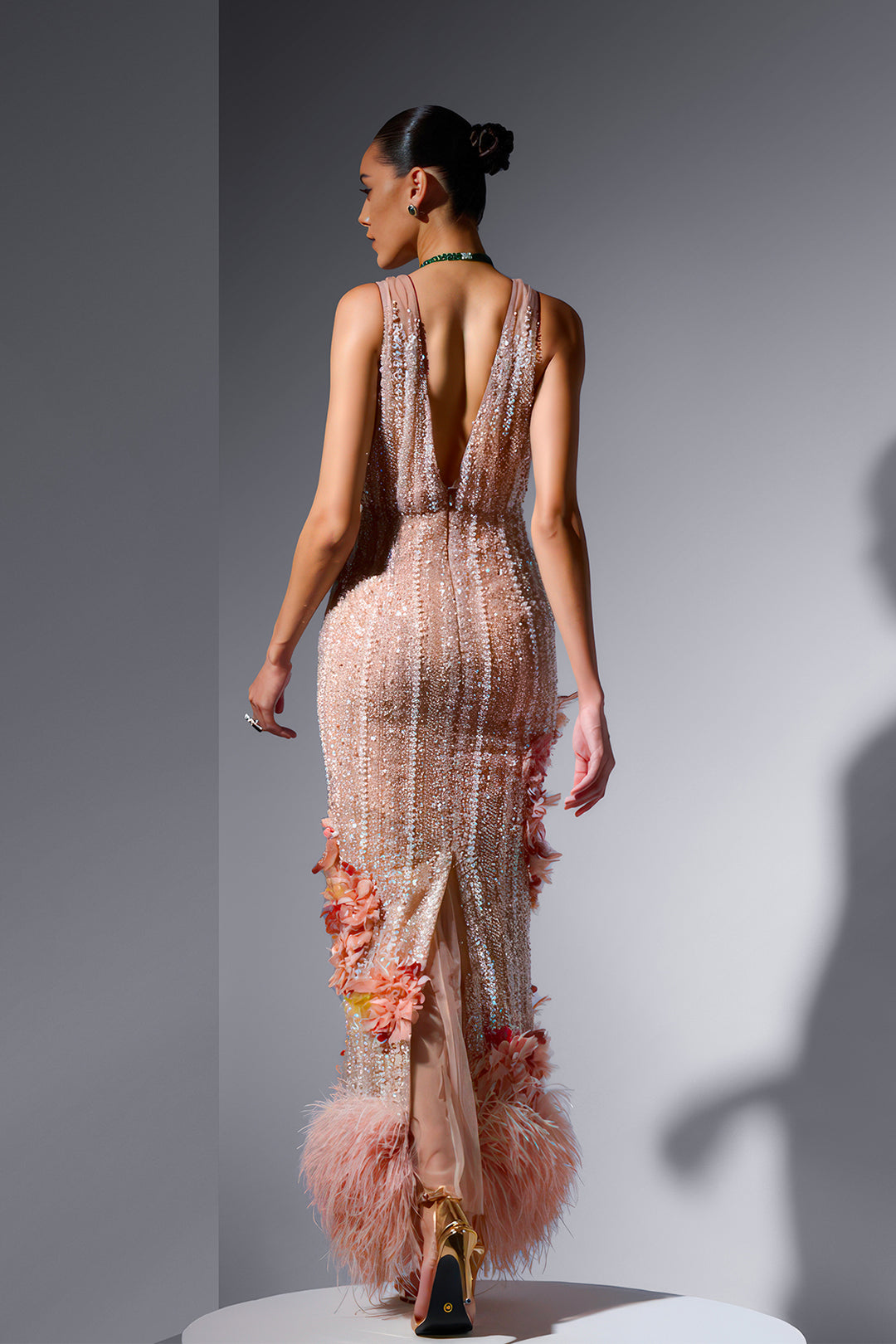 Tulle Dress with Embroidery and Feathers