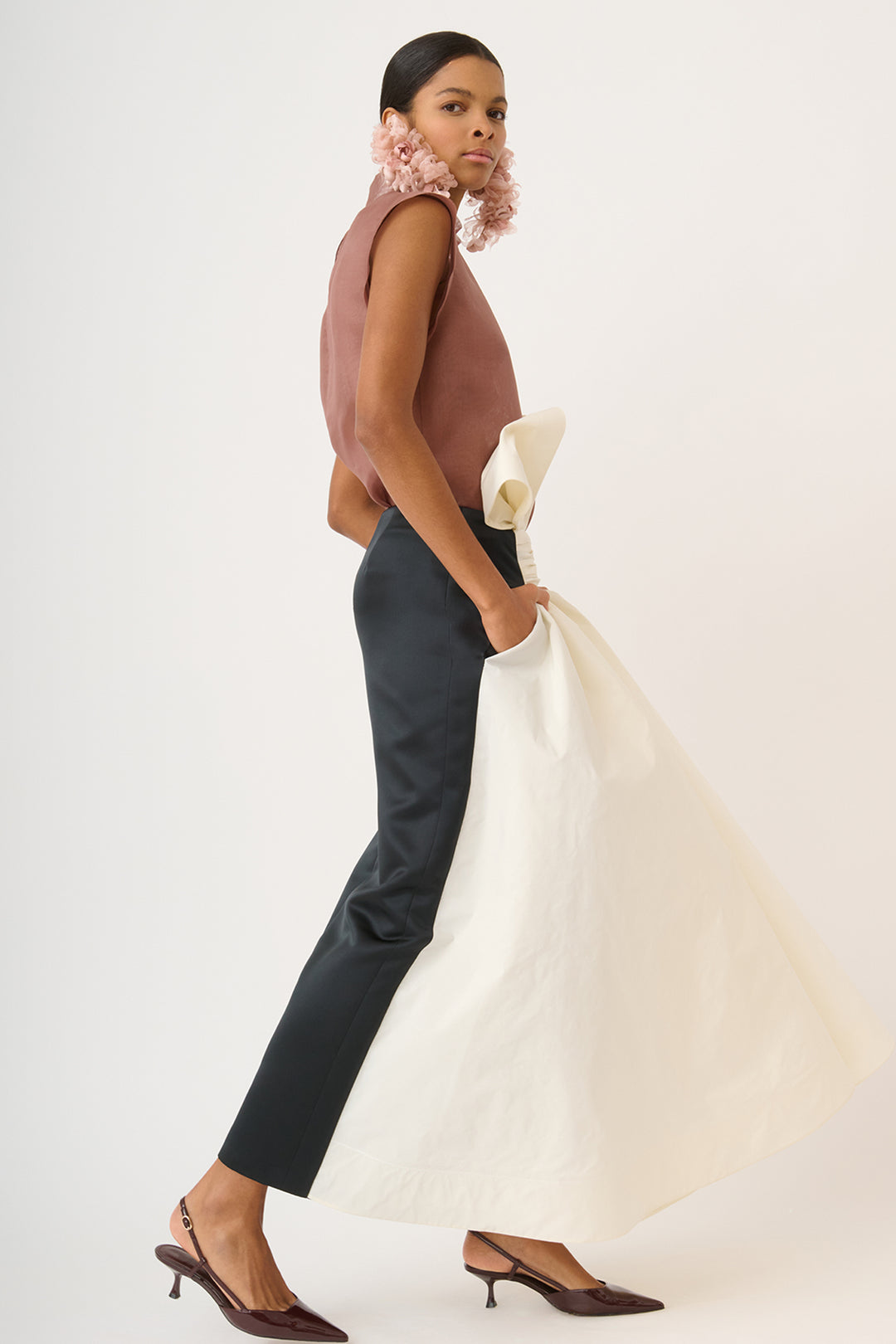 Sleeveless Organza Top with Midi Skirt Bow Detail