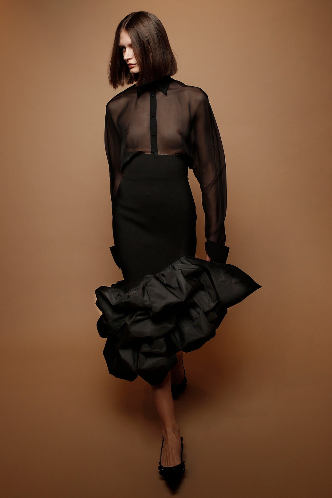 Wool with Taffeta Ruffled Skirt