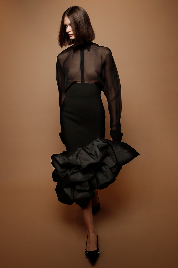 Wool with Taffeta Ruffled Skirt