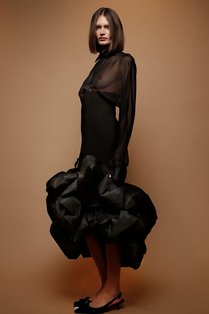 Wool with Taffeta Ruffled Skirt