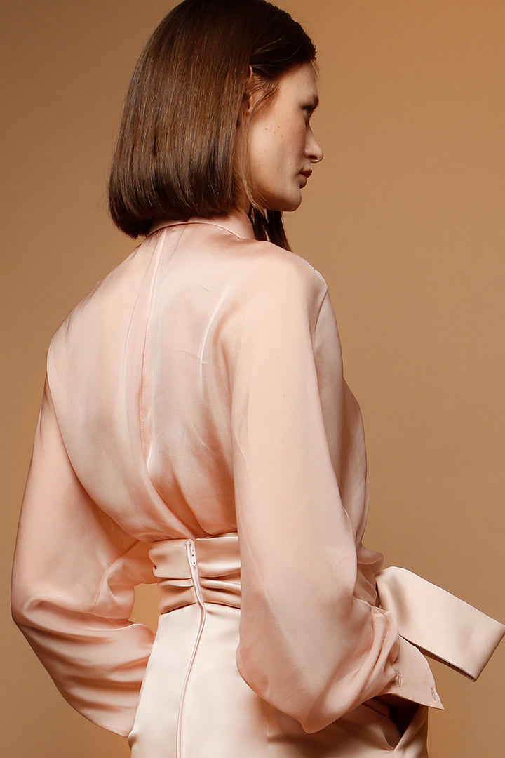Satin Wide Leg Pants with Muslin Blouse