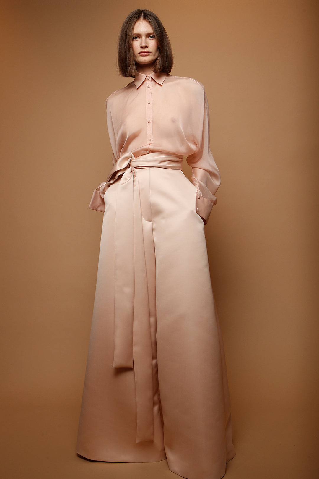 pink satin dress pants Glamour Girl High Waist Satin Wide Leg Pants