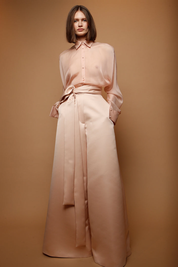 Satin Wide Leg Pants with Muslin Blouse
