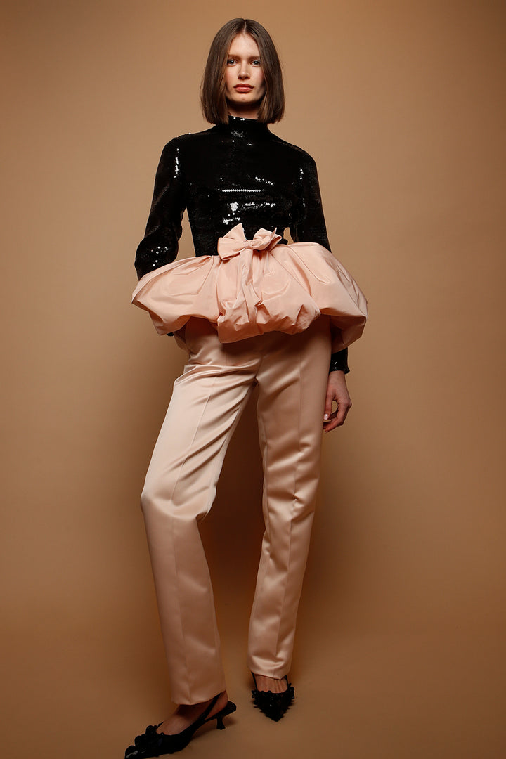 Top Sequins with Taffeta Satin Pants
