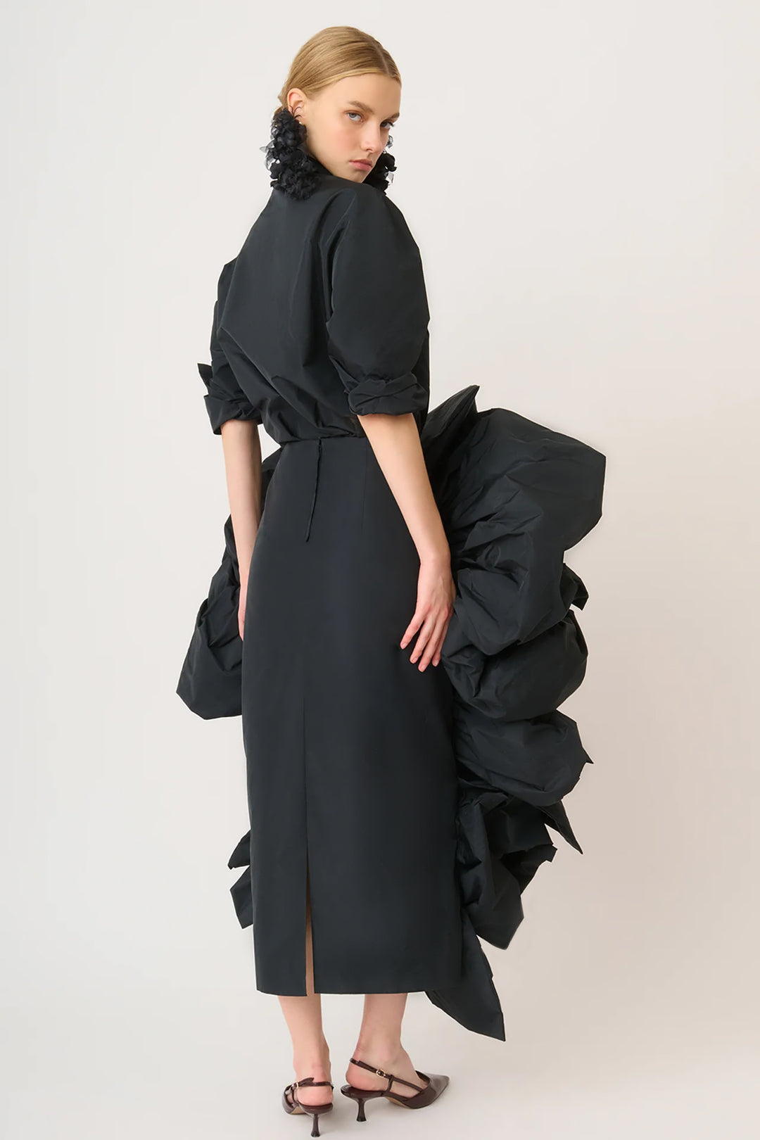 Top Bat Sleeves with Ruffled Skirt