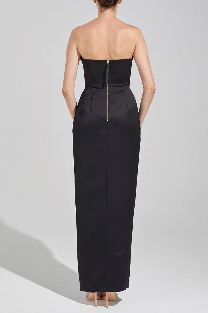 Calla Lily Satin Dress with Crystal Chain